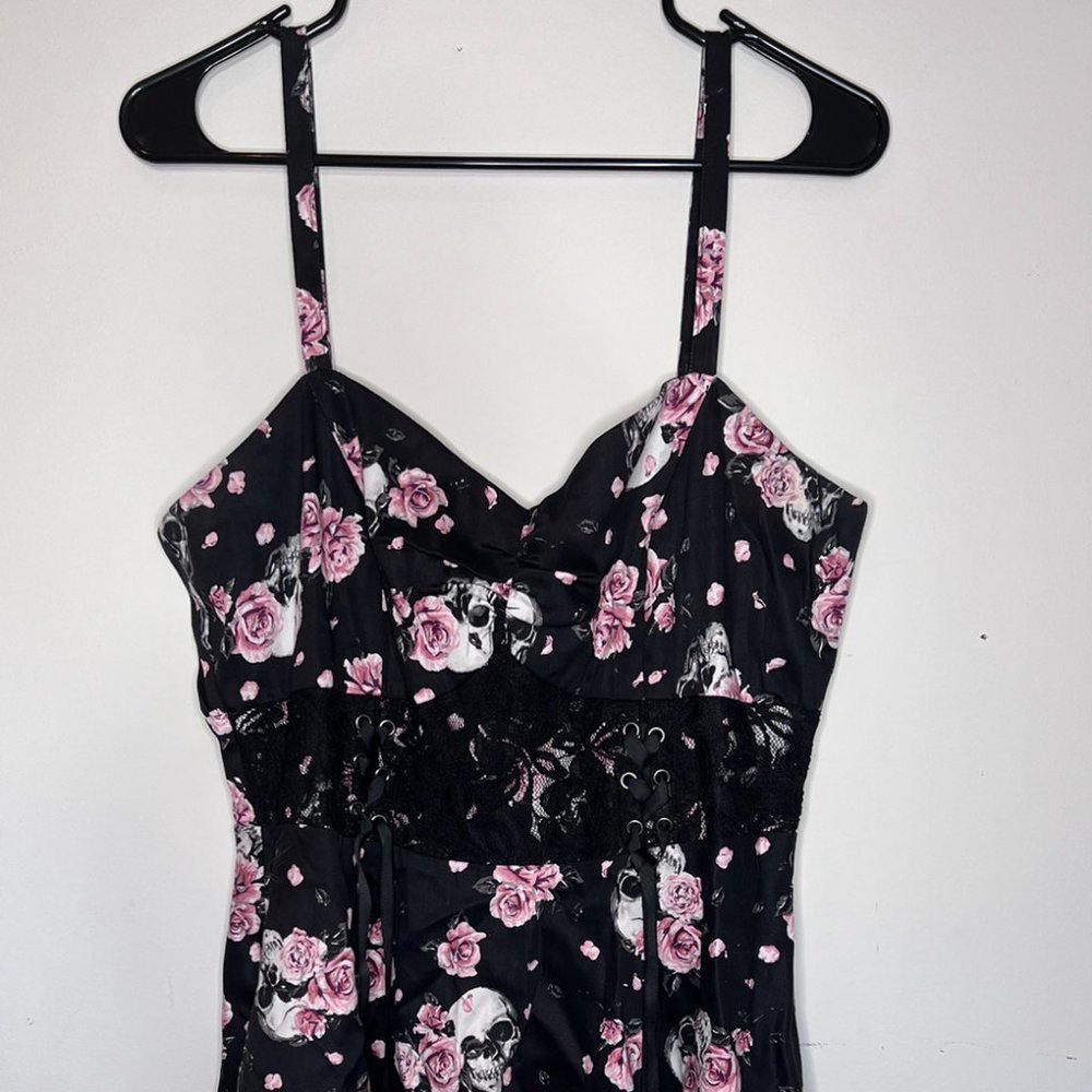 Hot Topic Dress Black Lolita Style Lace/Corset Bodice Adjustable Straps Size XL